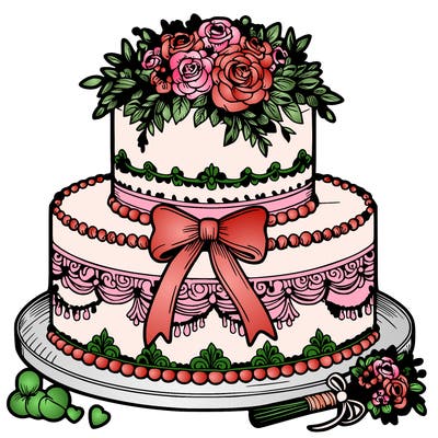 wedding cake in detailed and realistic style