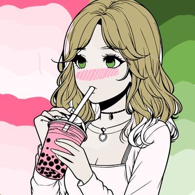 realistic girl drinking boba tea