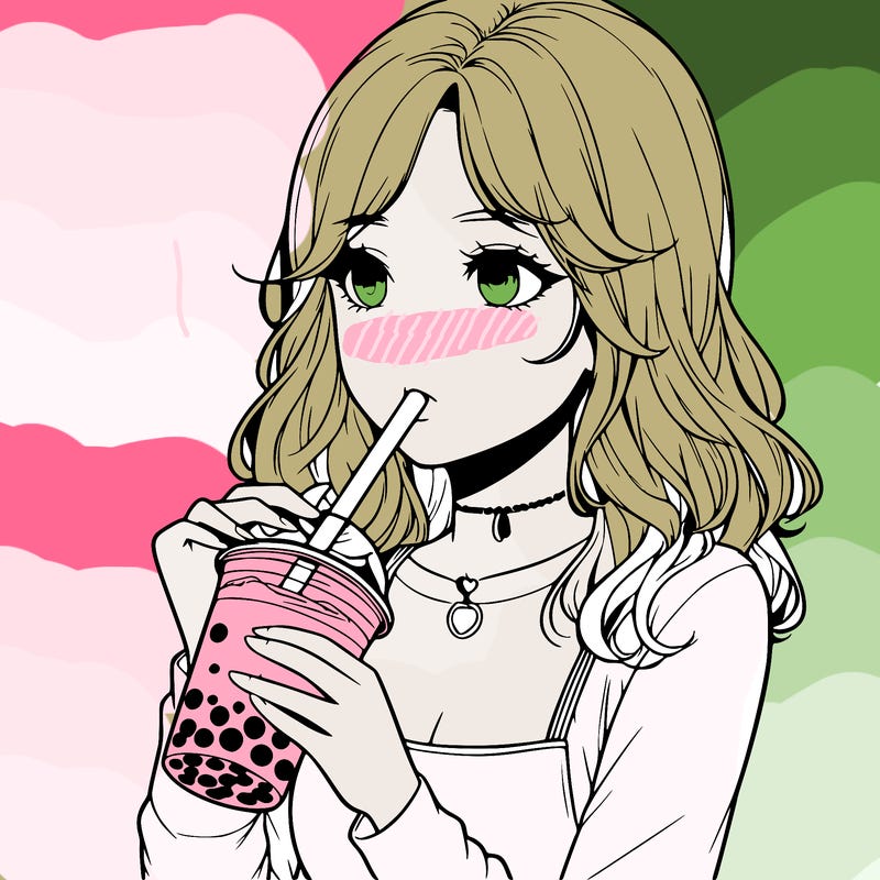 realistic girl drinking boba tea