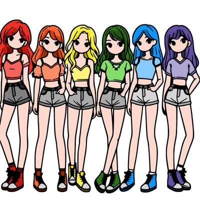 a group of girls wearing crop tops and shorts