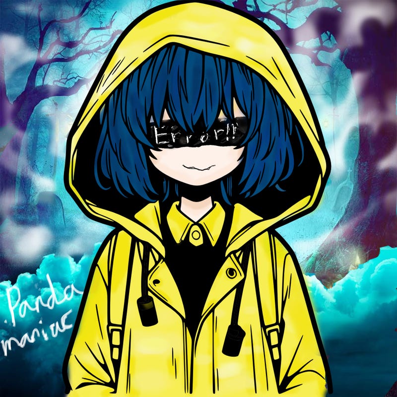 little anime girl in a raincoat her hair is covering her eyes she has a lighter