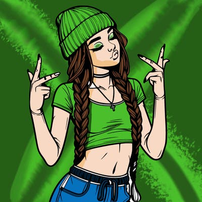 realistic teenage girl with braids and a beanie and crop top doing 🫶🏼