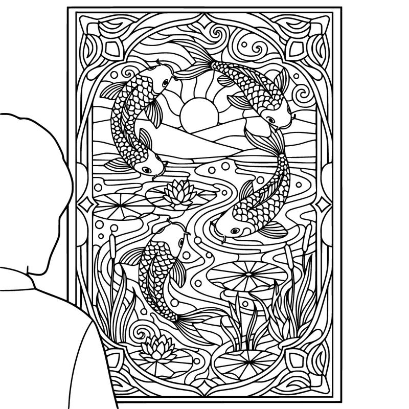 koi pond stained glass window