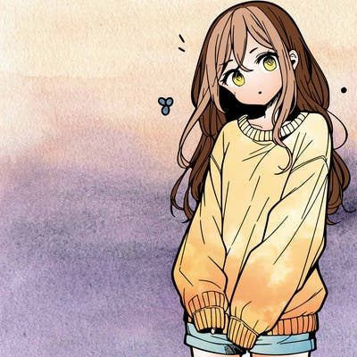 manga teen girl  in a sweater and baggy pants