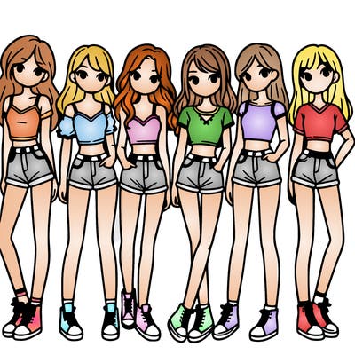 a group of girls wearing crop tops and shorts