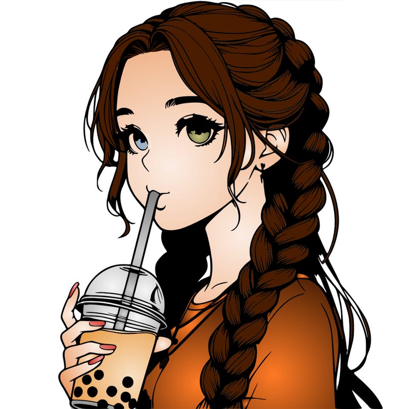 realistic girl with braided hair drinking boba