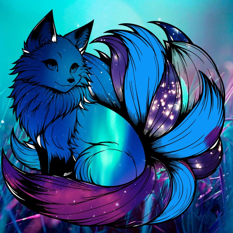 realistic detailed 9 tailed anime fox