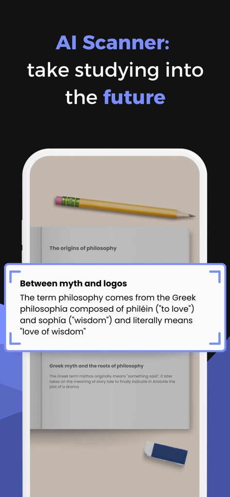 Philosophy Master Learn School - Philosophy Master app showing the AI scanner feature identifying the definition of philosophy from a textbook