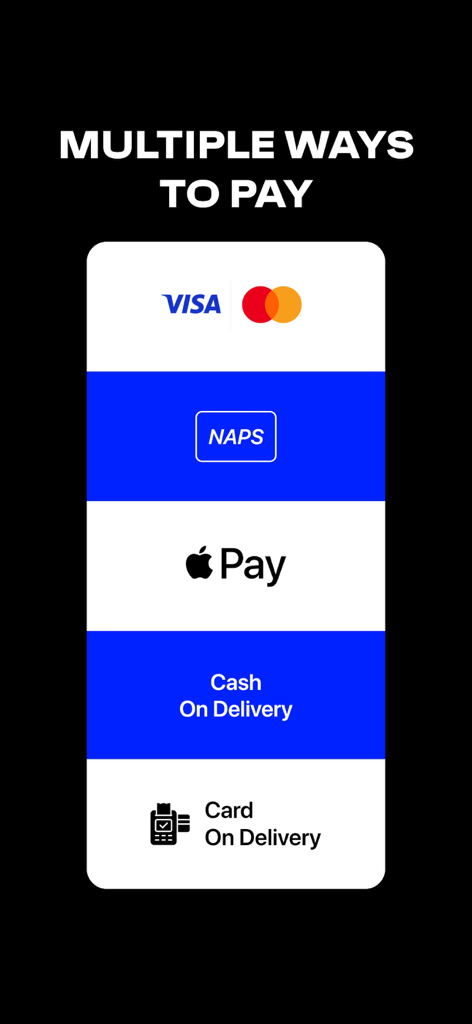 Sports Corner - Checkout screen showing multiple payment options including Apple Pay Visa Mastercard and cash on delivery