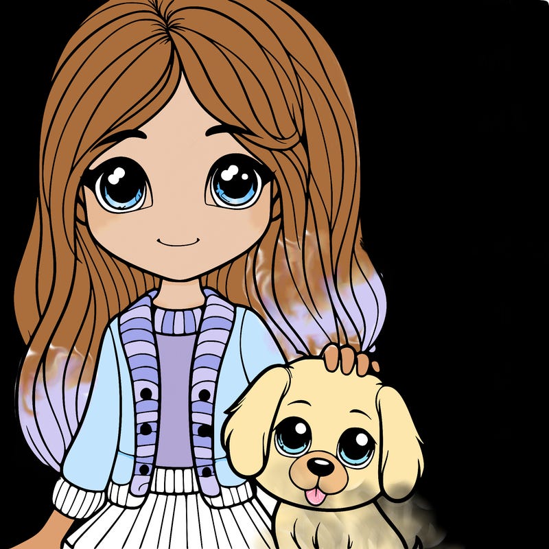realistic girl with a cartoon dog