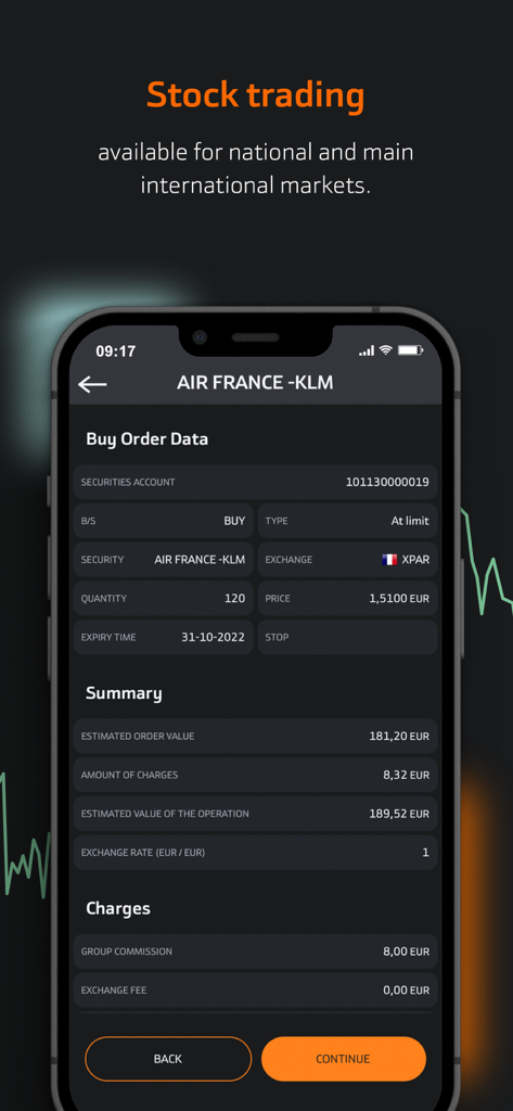 Bankinter Broker - Bankinter Broker App-Oberfläche zeigt eine Kauforder für den internationalen Aktienhandel.