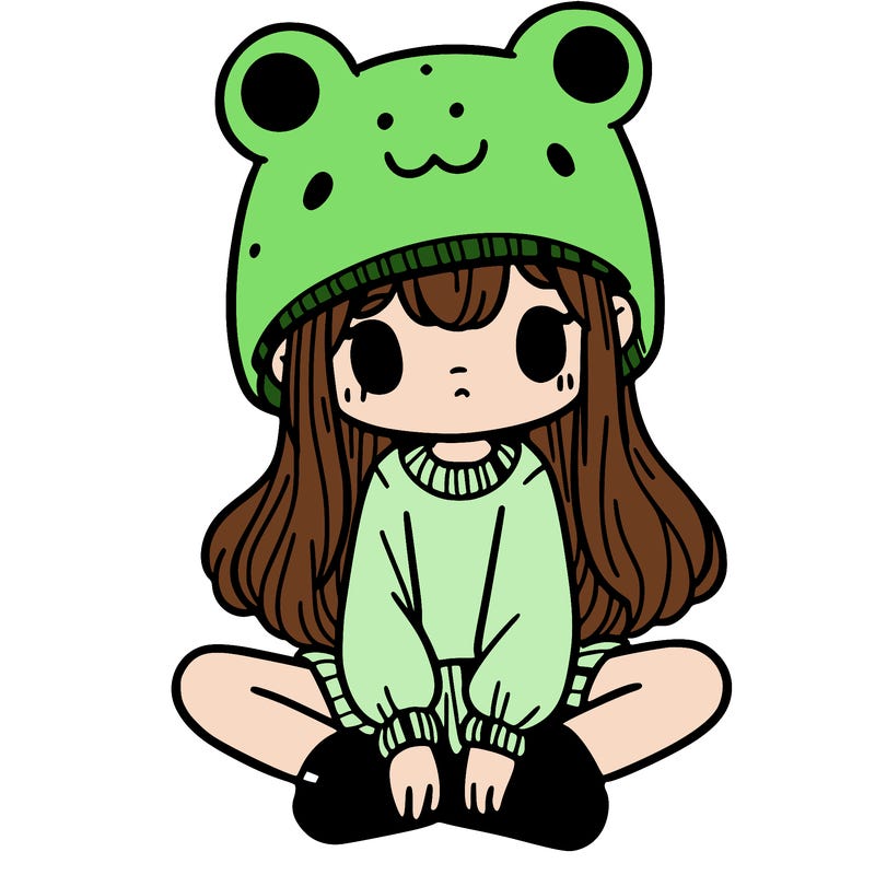 a girl wearing a frog hat and some frog socks