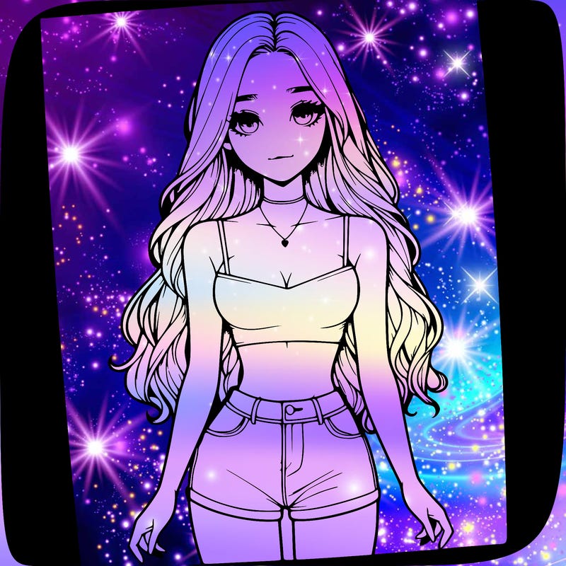 a realistic girl with long hair and in a crop top and shprts