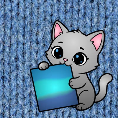 a small cat with a blank sheet of paper in its hand. the cat is sooooooo cute!