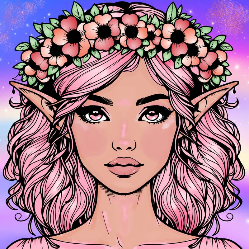 realistic female elf with flower crown