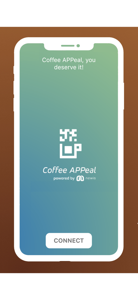 Coffee APPeal - Coffee APPeal app splash screen with QR code logo and connect button