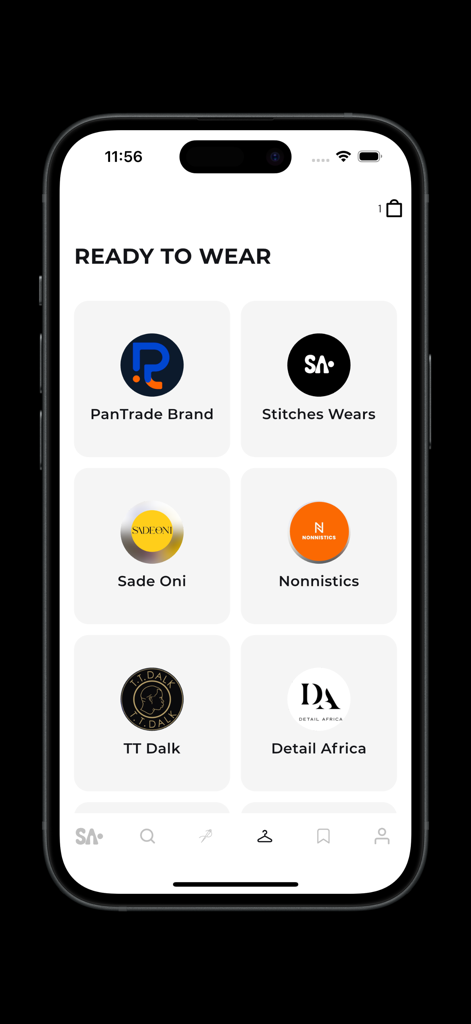 Stitches Africa - Stitches Africa app ready to wear screen showing a directory of African fashion designer brands