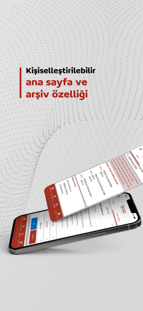 KAP Mobil - KAP Mobil app interface showing the customizable home page and historical disclosure archive for financial notifications