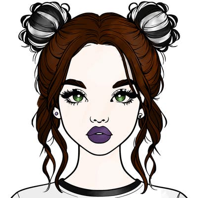 realistic girl with two buns in hair and lips