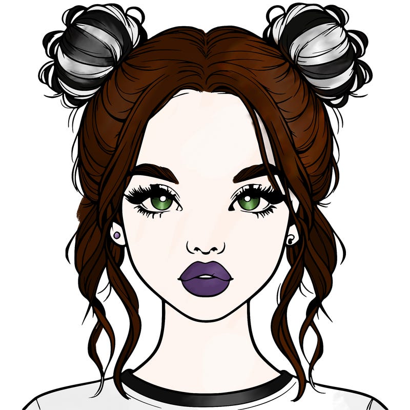 realistic girl with two buns in hair and lips