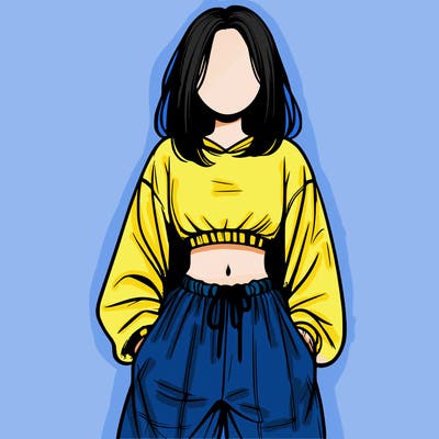 realistic girl faceless with baggy pants and a crop top