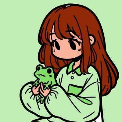 girl with long hair and a oversized shirt. and she is holding a frog