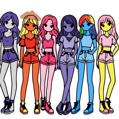 a group of girls wearing crop tops and shorts