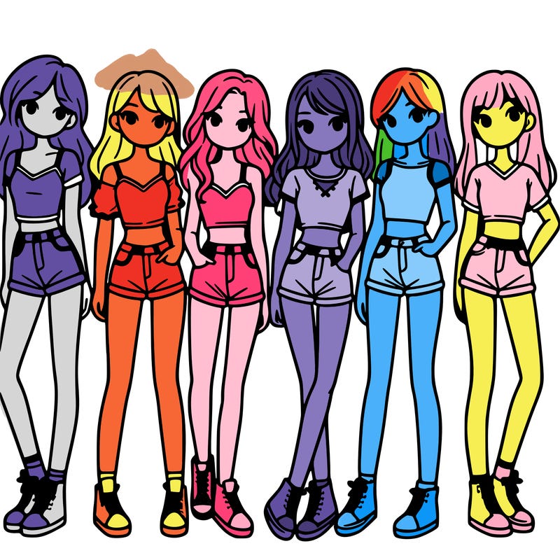 a group of girls wearing crop tops and shorts