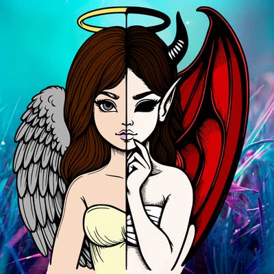 realistic angel half demon