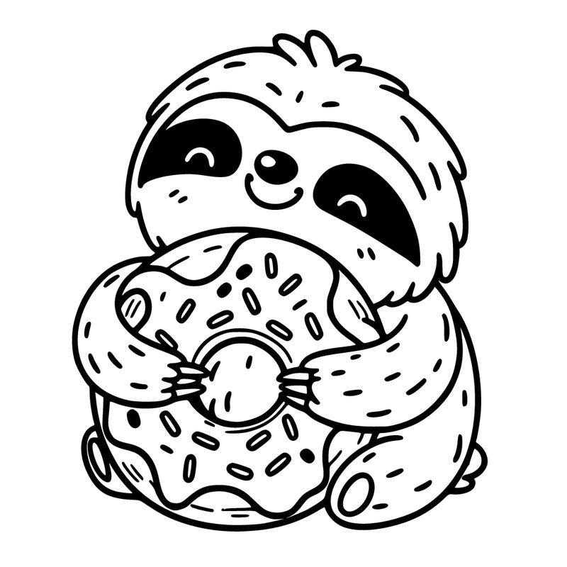 a sloth hugging a donut