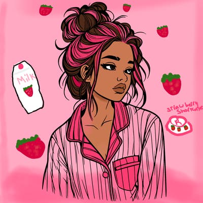 realistic woman with pajamas on and a messy bun