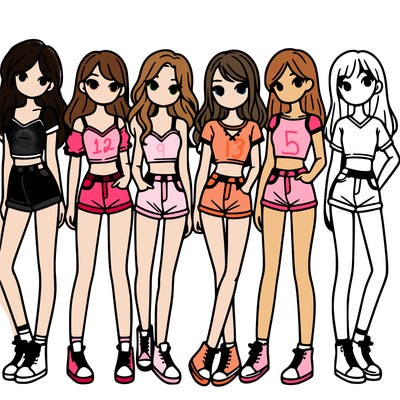 a group of girls wearing crop tops and shorts