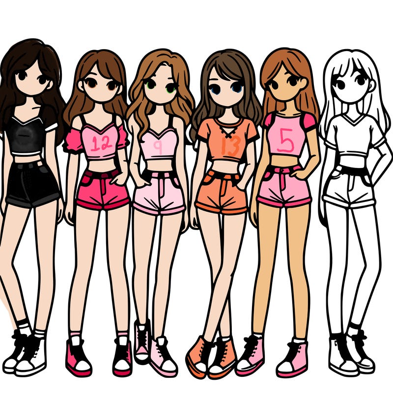 a group of girls wearing crop tops and shorts