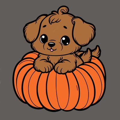 cute little puppy in a pumpkin