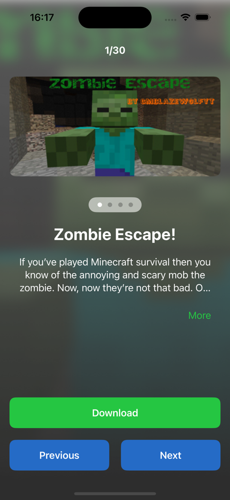 Addons for minecraft Survival - Página de detalhes do addon de sobrevivência Zombie Escape no aplicativo Minecraft