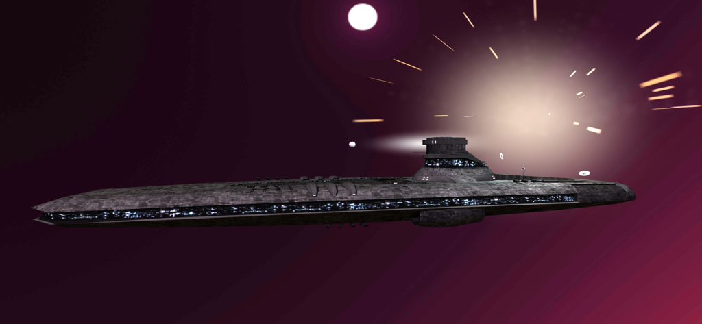 Large spaceship flying through a purple galaxy in the Heromask Mathematics VR game