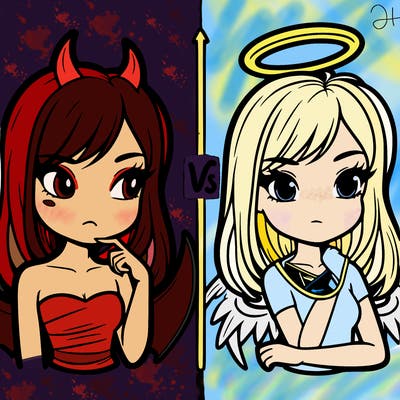 devil versus angel realistic girl