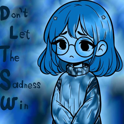 sad girl with glasses in a sweater