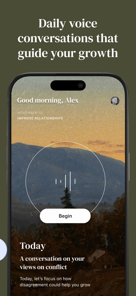 Alter・Daily Philosophy Journal - Alter app interface for daily voice conversations about philosophy and personal growth