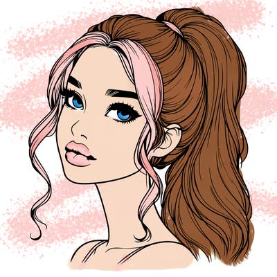 realistic girl with a ponytail on her hair and lips