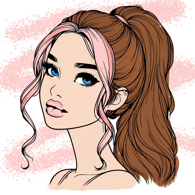 realistic girl with a ponytail on her hair and lips