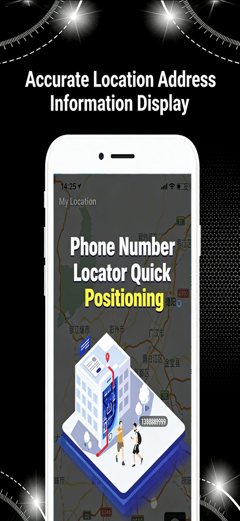 Interfaz de la aplicación BlackTracker que muestra información de ubicación precisa y posicionamiento por número de teléfono