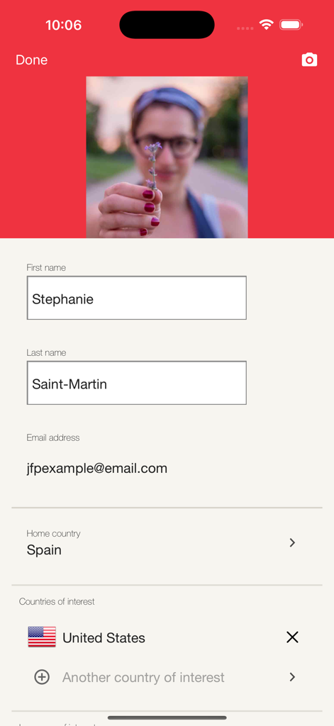 Jesus Film Project - User profile settings screen in the Jesus Film Project app with name email and location details