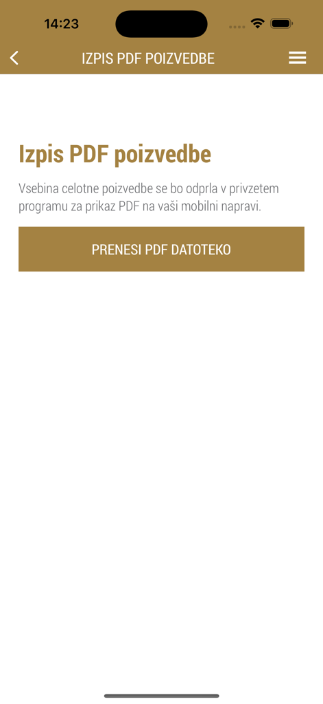 Moj SISBON - Moj SISBON app screen featuring a button to download a financial query as a PDF file