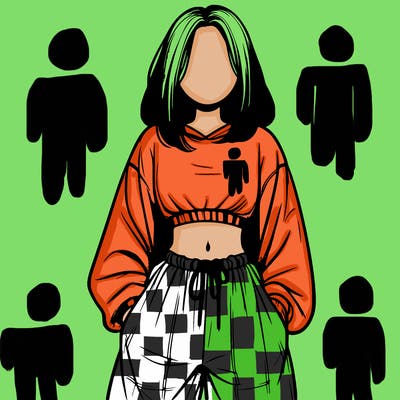 realistic girl faceless with baggy pants and a crop top