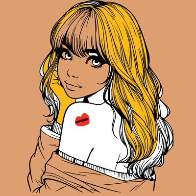 realistic girl with bangs looking over her shoulder