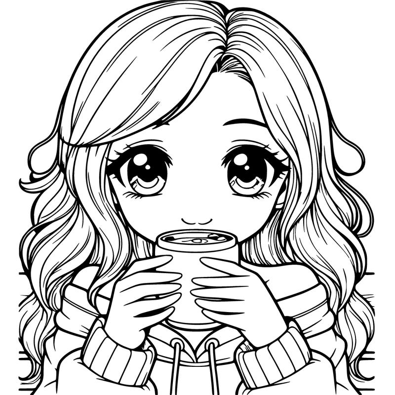 realistic girl sipping on hot coffee