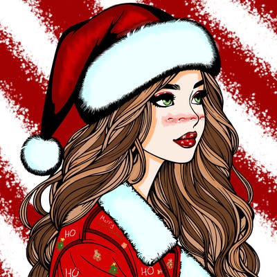 realistic girl in santa hat