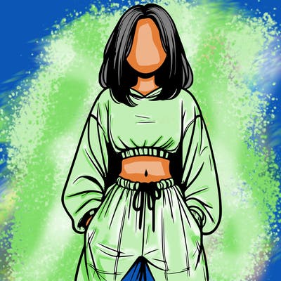 realistic girl faceless with baggy pants and a crop top