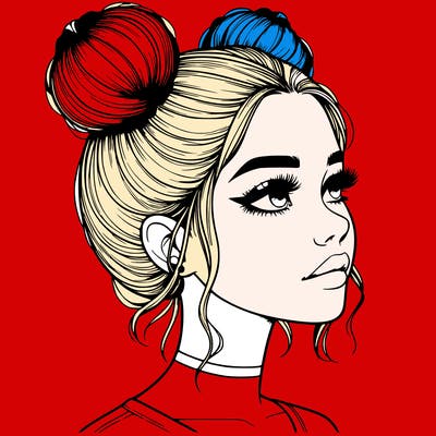 realistic girl with buns on the top of her head